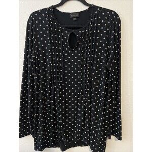 J Jill Wearever Top Women Medium Black Long Sleeve Daisy Slinky Keyhole‎ Pleated